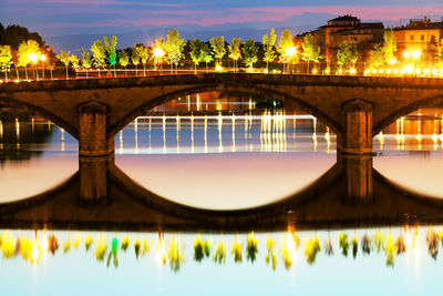 Bridge over river with buildings in background