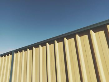 Low angle view of built structure against clear blue sky