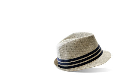 High angle view of hat against white background