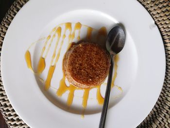 High angle view of dessert in plate on table