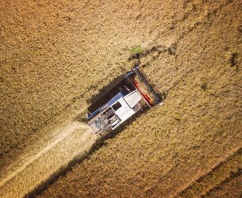 High angle view of tractor on field