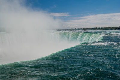 Scenic view of waterfall against sky