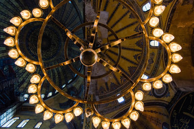 Low angle view of chandelier hanging in hagia sophia