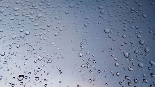 Full frame shot of raindrops on glass window