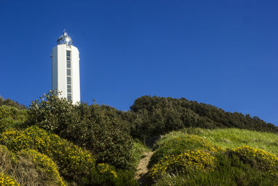 Low angle view of lighthouse against clear sky