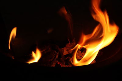 Close-up of fire in the dark