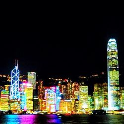 Illuminated cityscape at night