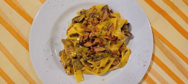 High angle view of food in plate