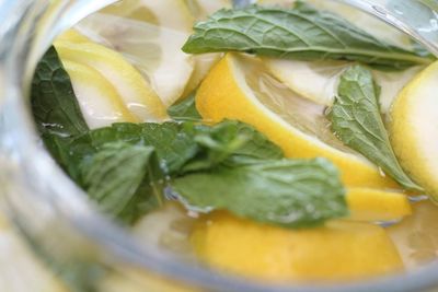 Close-up of lemon water