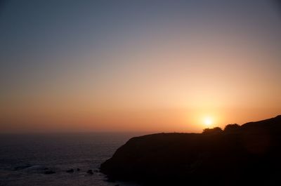 Scenic view of sea against clear sky during sunset