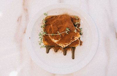 High angle view of food in plate