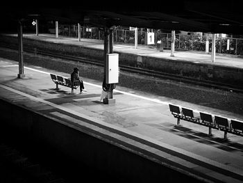 Railroad station platform at night