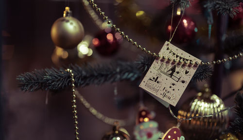Close-up of christmas decoration hanging