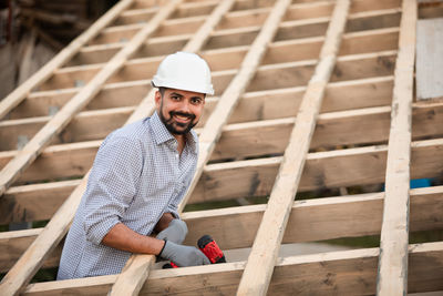 Full length of young man at construction site