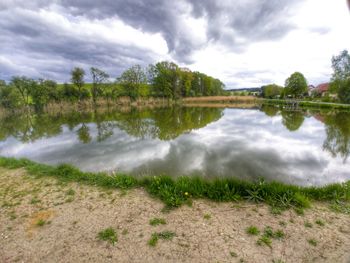 Scenic view of lake against sky