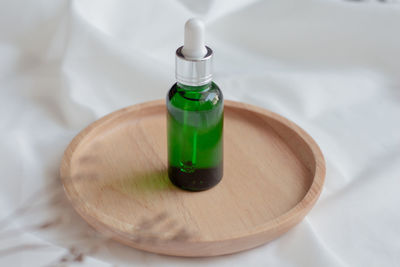 High angle view of drink in glass on table