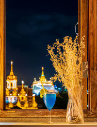 A blue drink with a wat ratchanadda or loha prasat and golden mount.