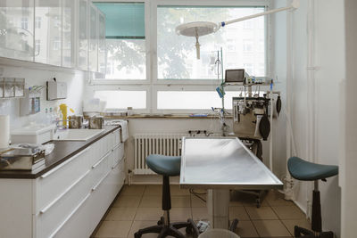 Examination table in veterinarian clinic at hospital