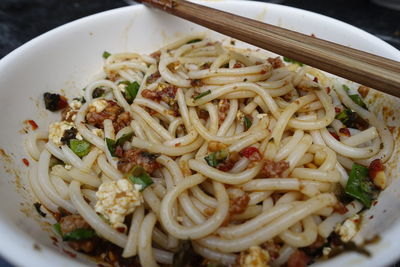 Close-up of noodles in plate