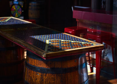 Close-up of illuminated table