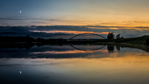 Scenic view of lake against sky at sunset
