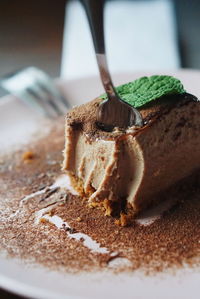 Close-up of chocolate cake in plate