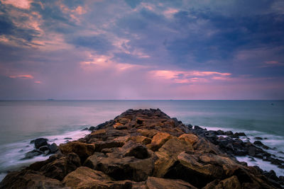 Scenic view of sea against sky during sunset