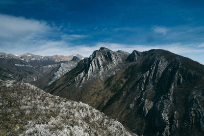 Scenic view of snowcapped mountains against sky