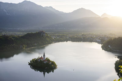 High angle view of lake against sky