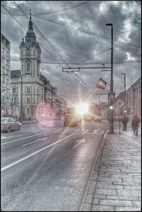 View of city street at dusk