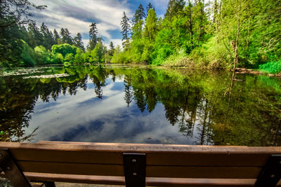 Reflection of trees in lake against sky