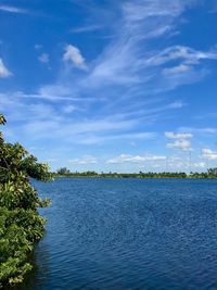 Scenic view of sea against blue sky