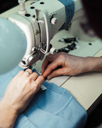 Close-up of hands working