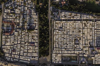 Aerial view of buildings in town