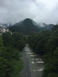Scenic view of mountains against cloudy sky