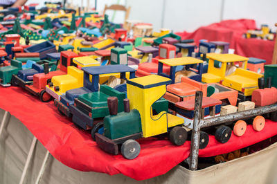 Close-up of toy trains