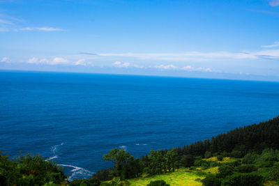 Scenic view of sea against blue sky