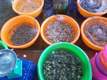 High angle view of food for sale at market