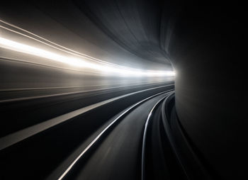 Blurred motion of railroad tracks in tunnel