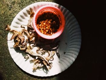 High angle view of food in plate