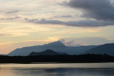Scenic view of lake against sky during sunset