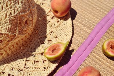 High angle view of fruits on table