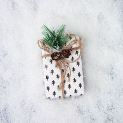 High angle view of christmas decoration on snow