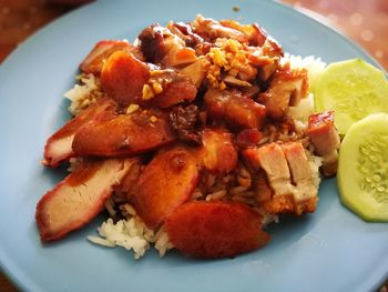 High angle view of meal served in plate