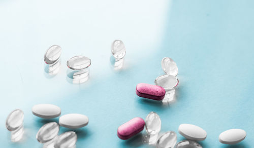 Close-up of medicines on white background