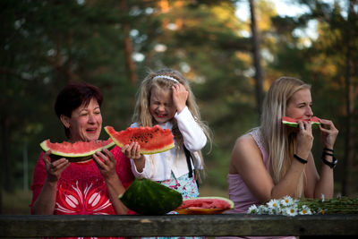 Family watermelon at park