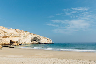 Scenic view of sea against blue sky