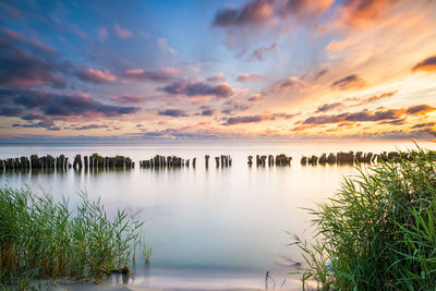 Scenic view of sea against sky at sunset