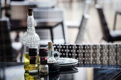 Close-up of bottles on table