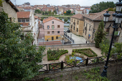 High angle view of buildings in city